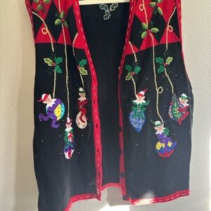 Vintage early 90s White Stag Black and Red Elf Christmas Sweater Vest